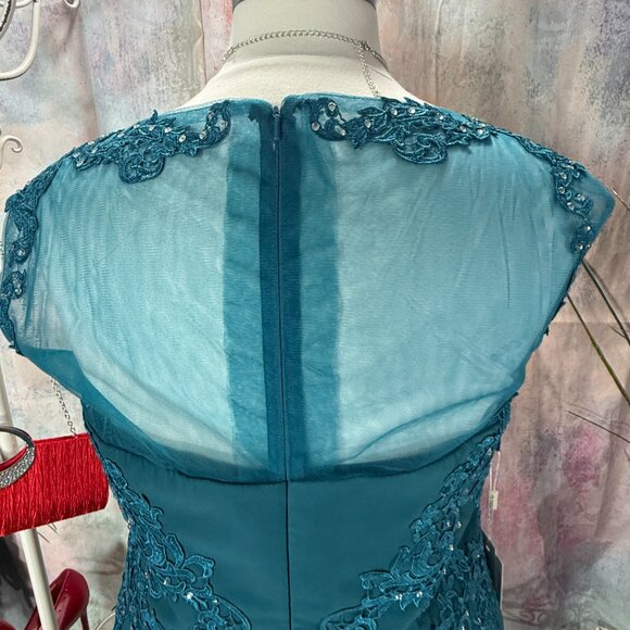 NEW πWedding Dress Teal Embroidered Beaded Mother Bride/ Groom - Evening Dress - Picture 8 of 16